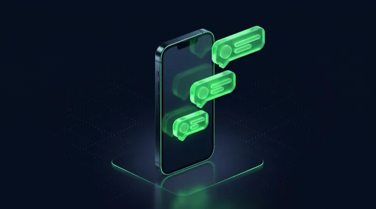Teléfono con burbujas de conversación saliendo de la pantalla