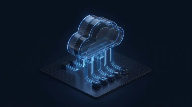 Nube conectada por cables de luz a varios servidores