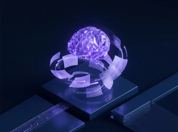 Núcleo de inteligencia artificial absorbiendo documentos en espiral